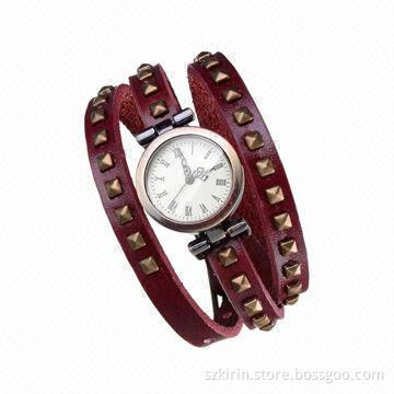 Hot selling classic style watches with fashion long intertwined leather band with rivet